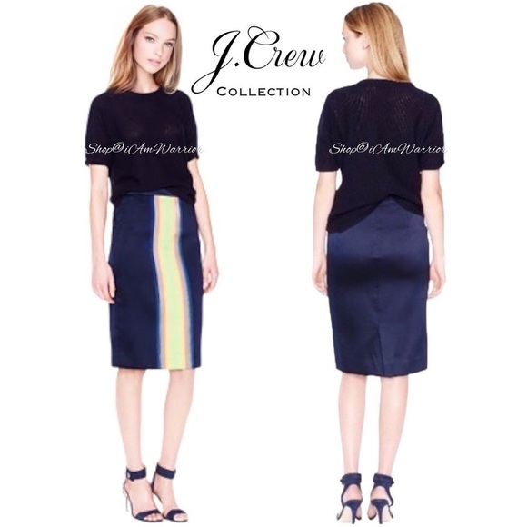 J.Crew Collection NWT navy silk blend kiwi stripe pencil skirt *shop@iamwarrior - Picture 1 of 11